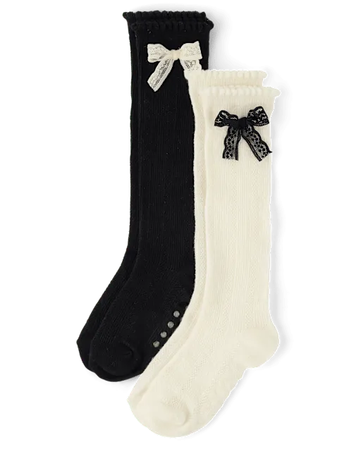Girls Bow Knee Socks 2-Pack - The Leopard Edit
