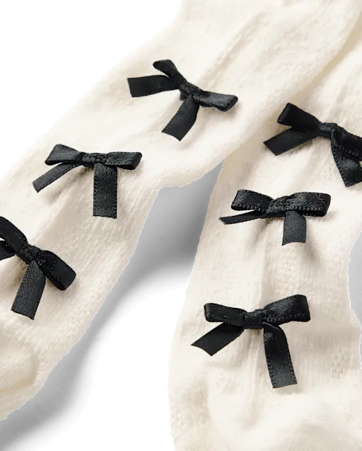 Girls Bow Pointelle Tights - The Leopard Edit