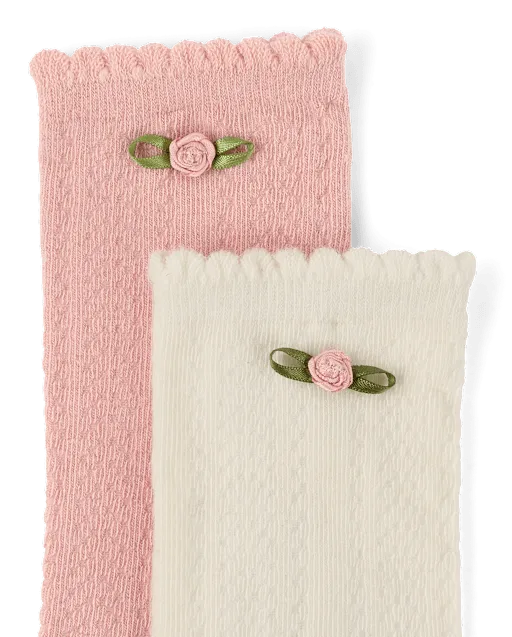 Girls Rosette Eyelet Knee Socks 2-Pack - Blue Sky Mountain