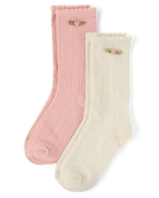 Girls Rosette Eyelet Knee Socks 2-Pack - Blue Sky Mountain