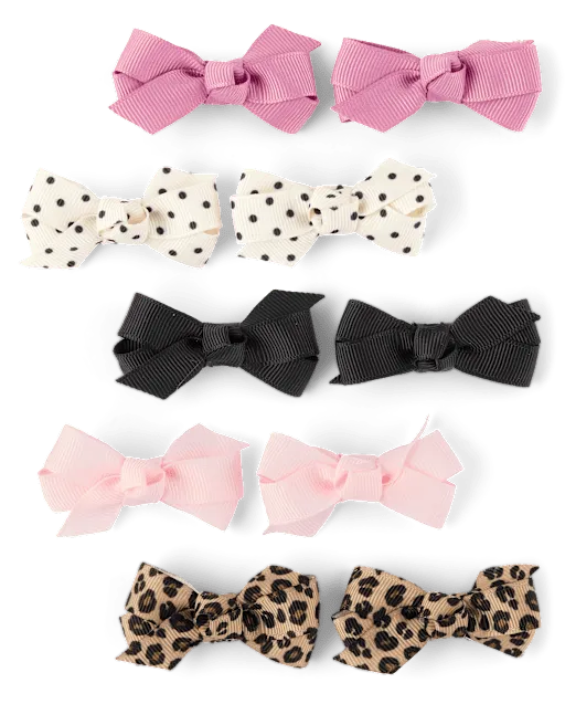 Girls Bow Hair Clip 10-Pack - The Leopard Edit