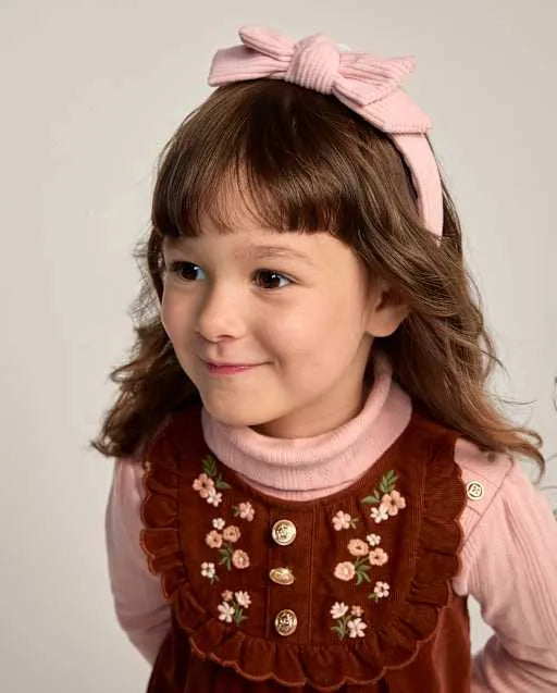 Girls Embroidered Floral Bow Headband 2-Pack - Blue Sky Mountain