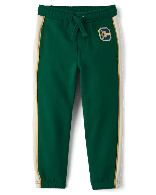 Boys Embroidered Varsity Side Stripe Fleece Jogger Pants - Collegiate Club