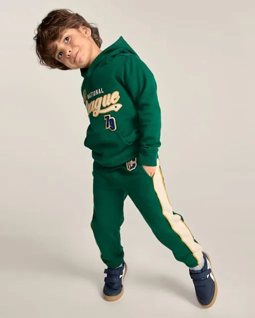Boys Embroidered Varsity Side Stripe Fleece Jogger Pants - Collegiate Club