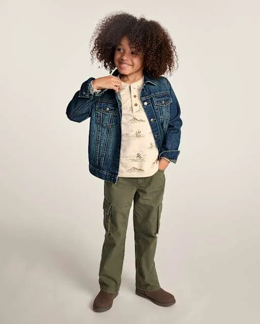 Boys Garment Dyed Ripstop Baggy Cargo Pants - Blue Sky Mountain