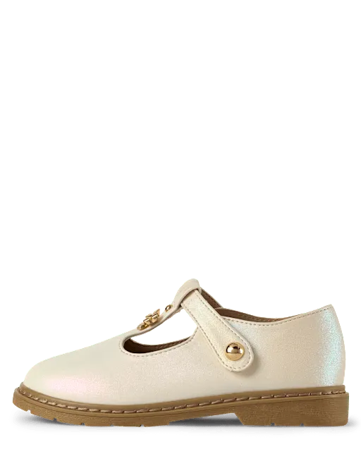 Girls Shimmer Bow T-Strap Mary Jane Shoes - Little Essentials