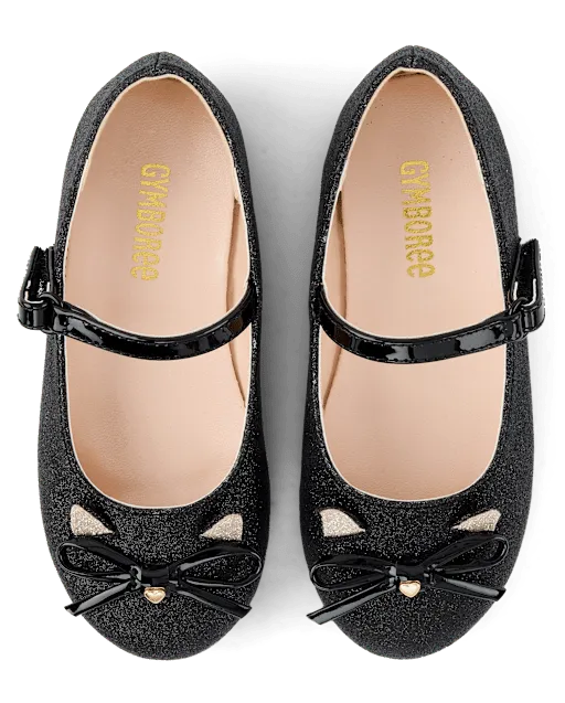 Girls Glitter Cat Ballet Flats - Little Essentials