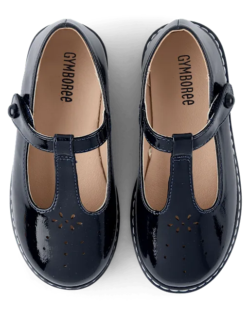 Girls Perforated T-Strap Mary Jane Shoes - Blue Sky Mountain