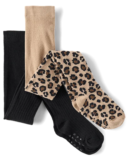 Girls Leopard Ribbed Tights 2-Pack - The Leopard Edit