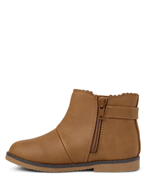 Girls Bow Scalloped Booties - Little Essentials