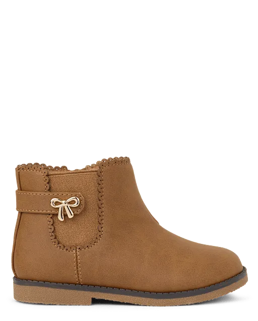 Girls Bow Scalloped Booties - Little Essentials