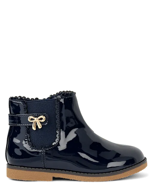 Girls Bow Scalloped Booties - Little Essentials