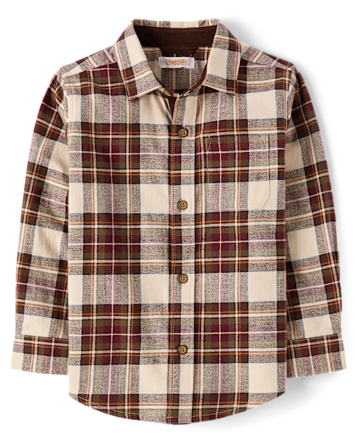 Boys Plaid Flannel Button Up Shirt - Countryside Manor