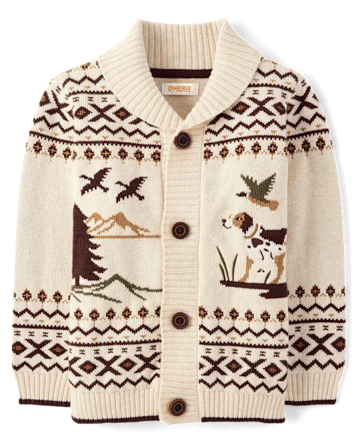 Boys Intarsia Dog Fairisle Shawl Cardigan - Countryside Manor