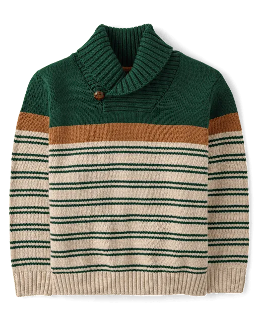 Boys Colorblock Striped Shawl Sweater - Countryside Manor