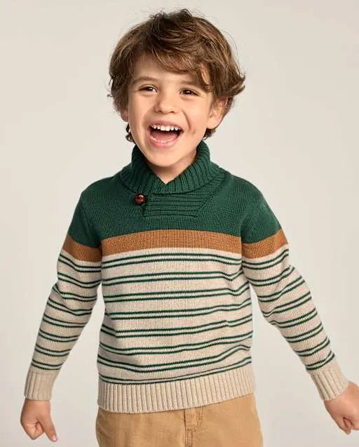 Boys Colorblock Striped Shawl Sweater - Countryside Manor
