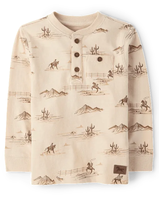 Boys Cowboy Henley Top - Blue Sky Mountain
