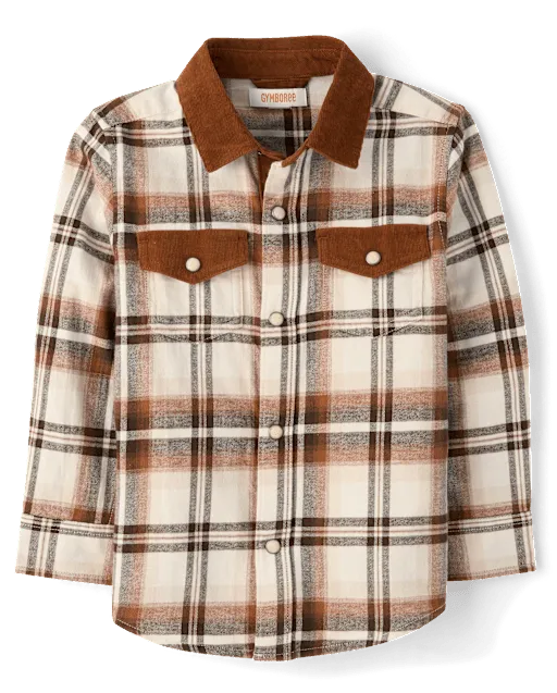 Boys Plaid Flannel Snap Front Shirt - Blue Sky Mountain