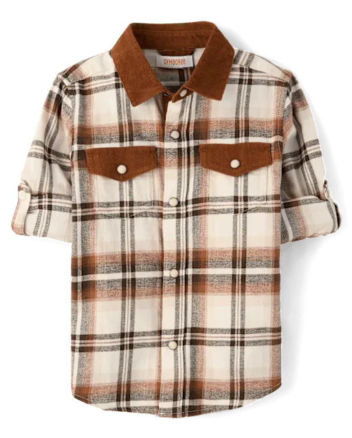 Boys Plaid Flannel Snap Front Shirt - Blue Sky Mountain