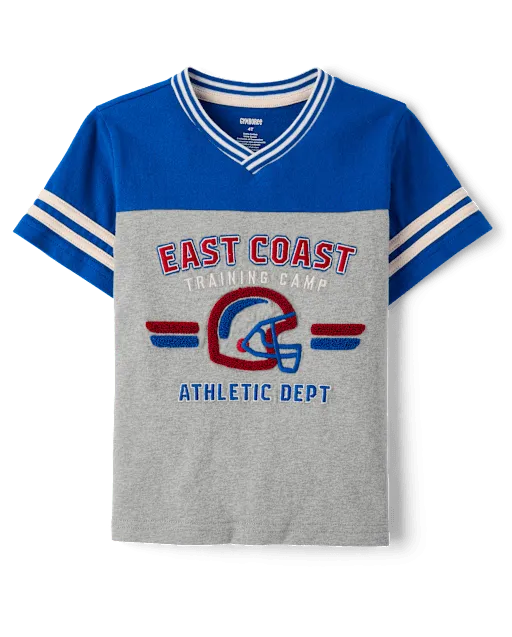 Boys Embroidered Varsity V-Neck Top - Collegiate Club