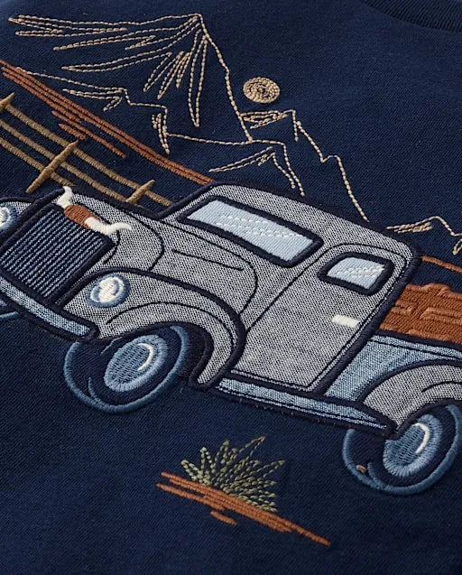 Boys Embroidered Truck Top - Blue Sky Mountain