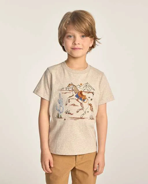 Boys Embroidered Horse Textured Top - Blue Sky Mountain