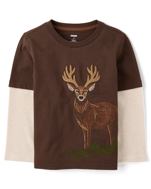 Boys Embroidered Deer Layered Top - Countryside Manor
