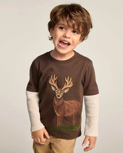Boys Embroidered Deer Layered Top - Countryside Manor