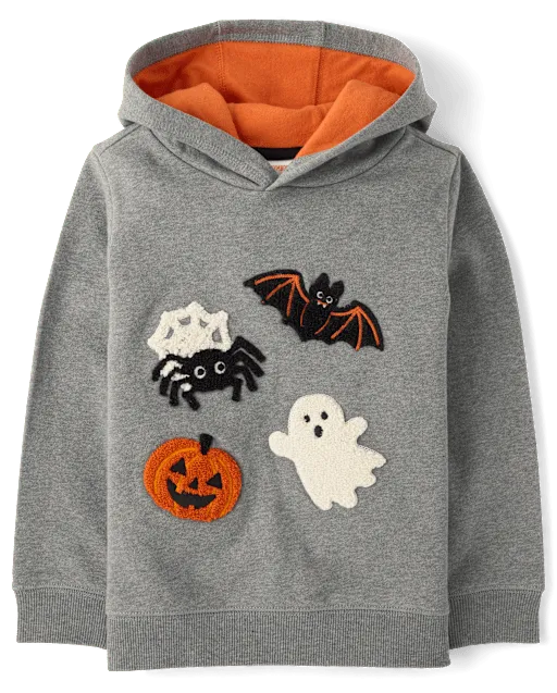 Boys Embroidered Chenille Halloween Fleece Hoodie - Trick or Treat