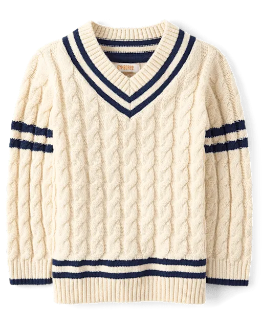 Kids Tipped Cable Knit V-Neck Sweater - Collegiate Club