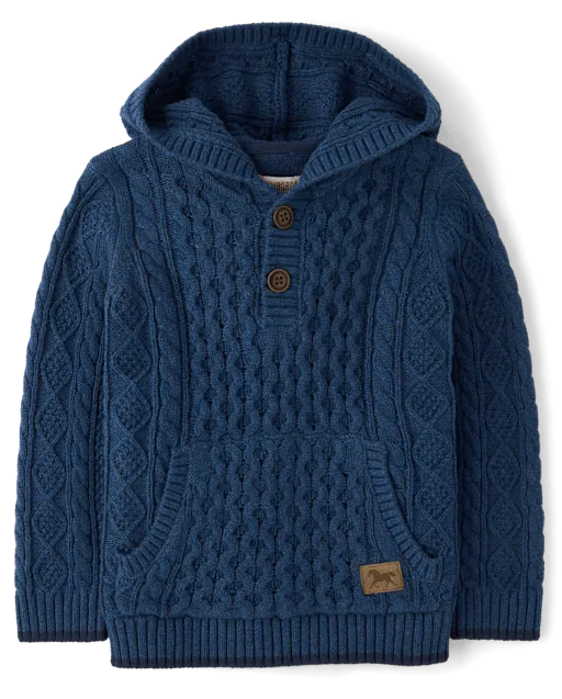 Boys Cable Knit Hoodie - Blue Sky Mountain