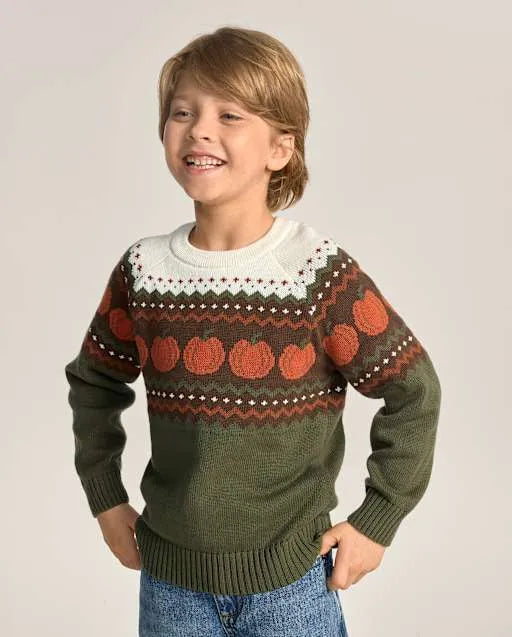 Boys Pumpkin Fairisle Sweater - The Harvest Edit