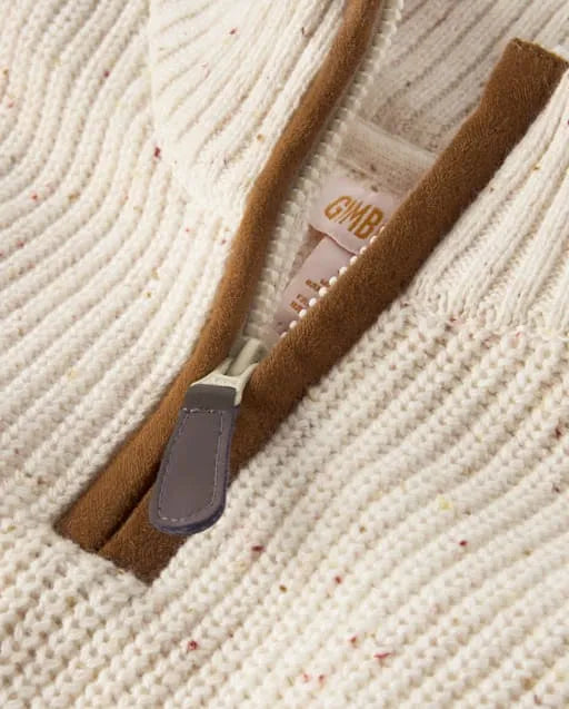 Boys Contrast Textured Quarter Zip Pullover - Little Essentials