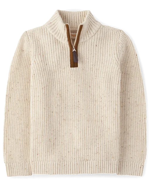Boys Contrast Textured Quarter Zip Pullover - Little Essentials