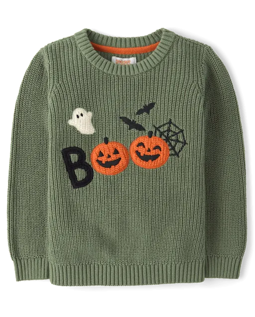 Boys Crochet Halloween Shaker Stitch Sweater - Trick or Treat