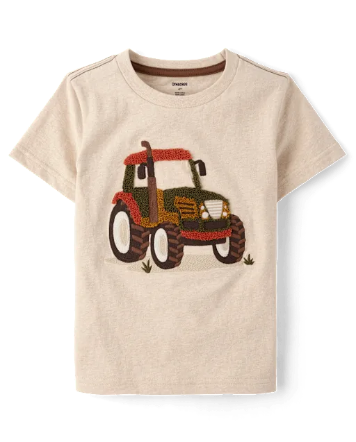 Boys Embroidered Chenille Tractor Top - The Harvest Edit