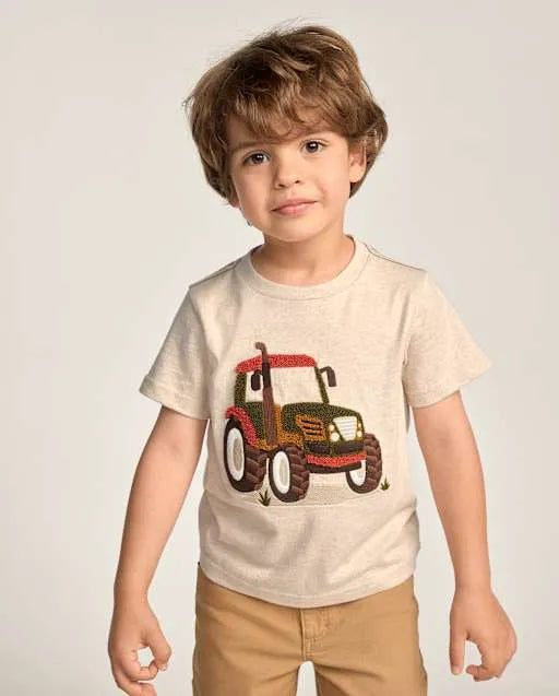 Boys Embroidered Chenille Tractor Top - The Harvest Edit