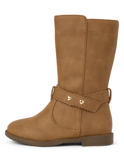 Girls Heart Stud Boots - Little Essentials