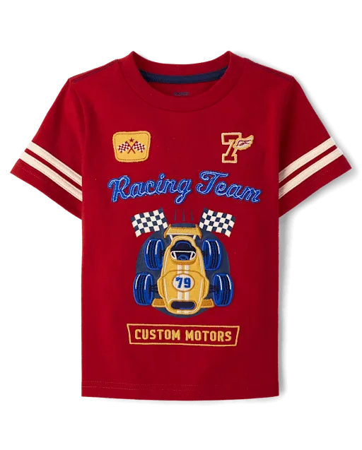 Boys Applique Racecar Varsity Top - Collegiate Club