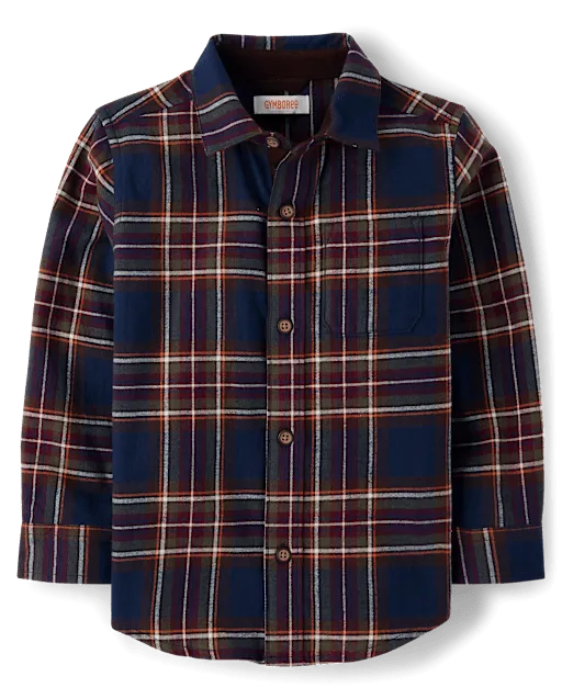 Boys Plaid Flannel Button Up Shirt - Blue Sky Mountain