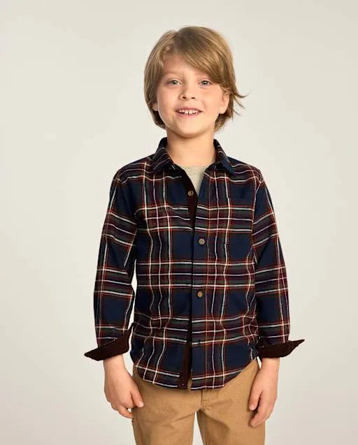 Boys Plaid Flannel Button Up Shirt - Blue Sky Mountain