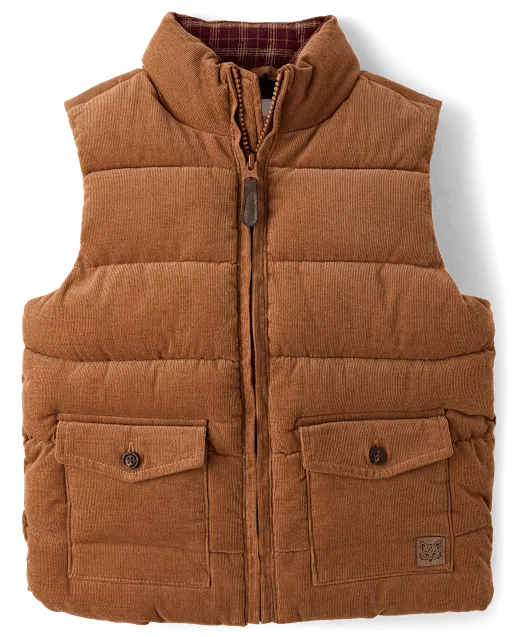 Boys Quilted Corduroy Flannel Lined Puffer Vest - The Harvest Edit