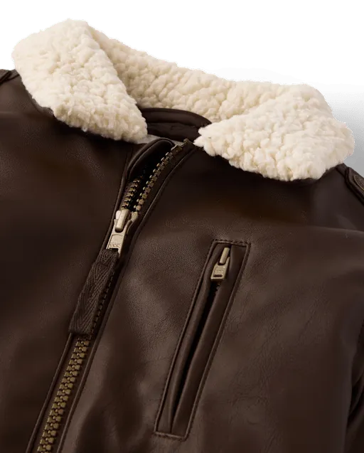 Boys Faux Leather Bomber Jacket - Countryside Manor