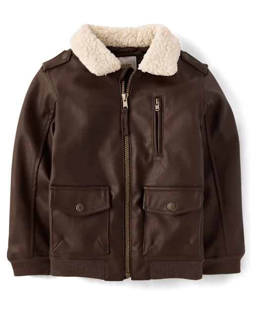 Boys Faux Leather Bomber Jacket - Countryside Manor