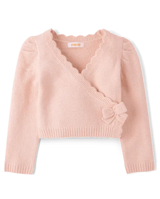 Girls Scalloped Bow Wrap Cardigan - Le Petite Ballet