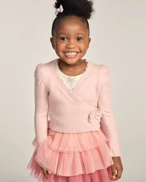 Girls Scalloped Bow Wrap Cardigan - Le Petite Ballet