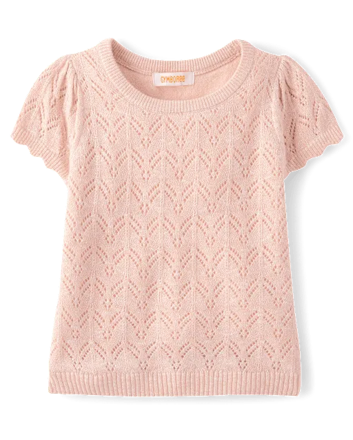 Girls Pointelle Scalloped Sweater - Le Petite Ballet