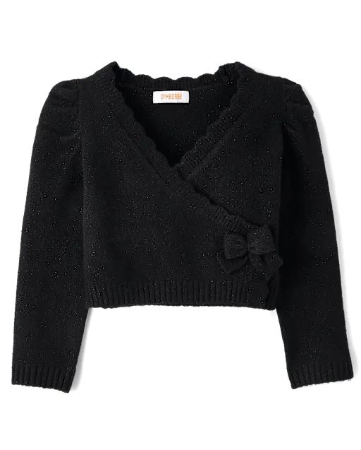 Girls Scalloped Bow Wrap Cardigan - Le Petite Ballet