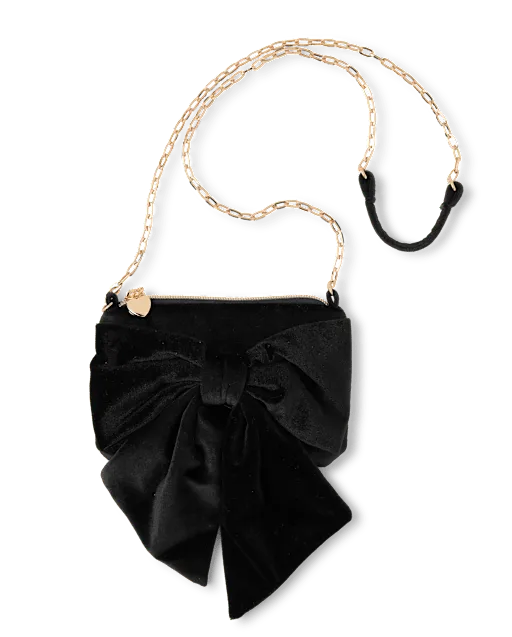 Girls Velvet Bow Crossbody Bag - Tartan Remix