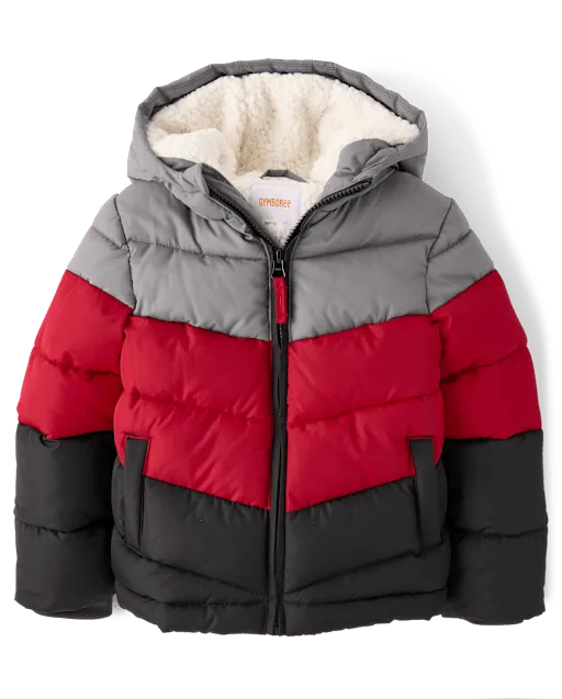 Boys Colorblock Sherpa Lined Puffer Jacket - Aspen Lodge